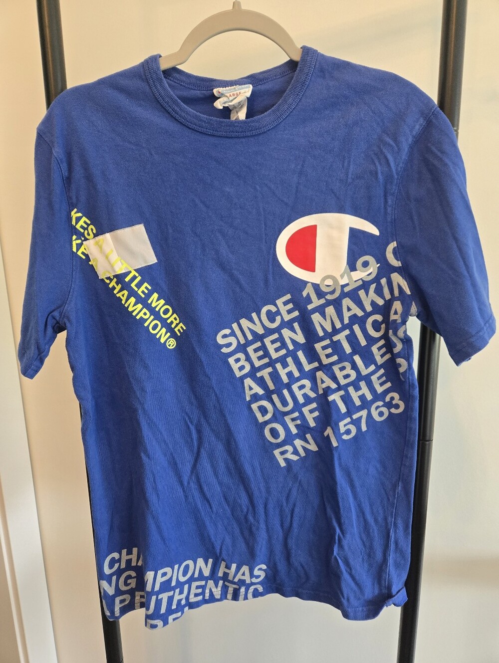Champion Blue Graphic Logo T-Shirt Men's Large Spellout Short Sleeve Tee